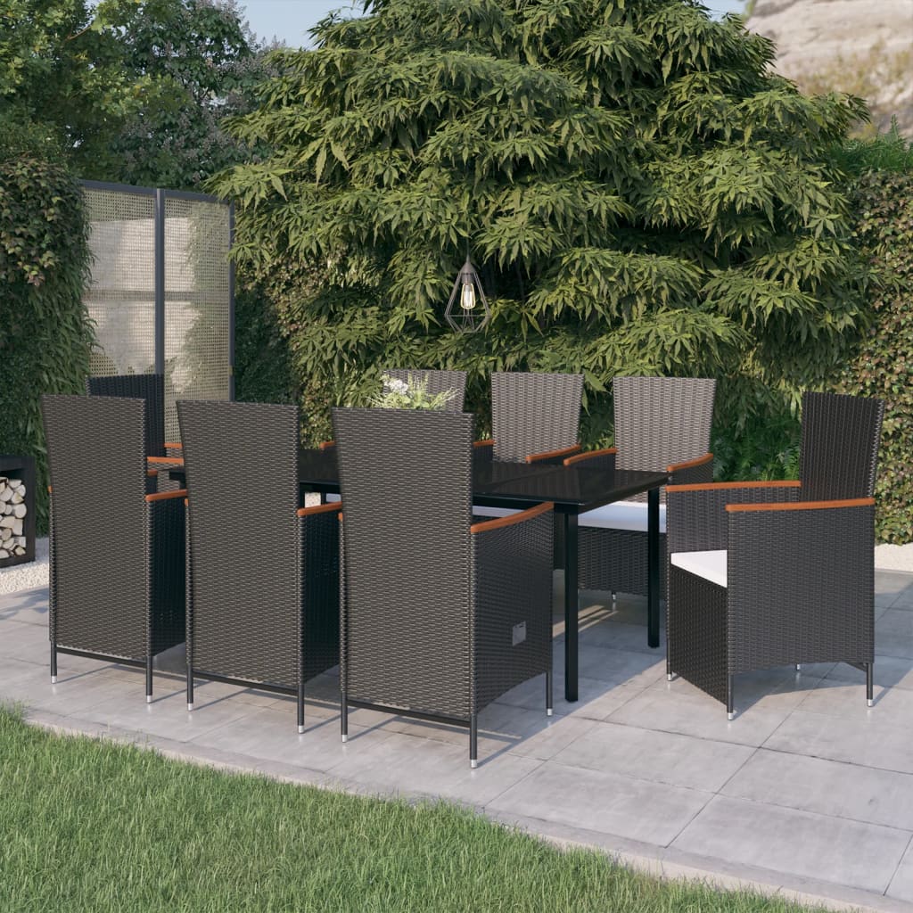 9-delige Tuinset met kussens zwart – afbeelding 1