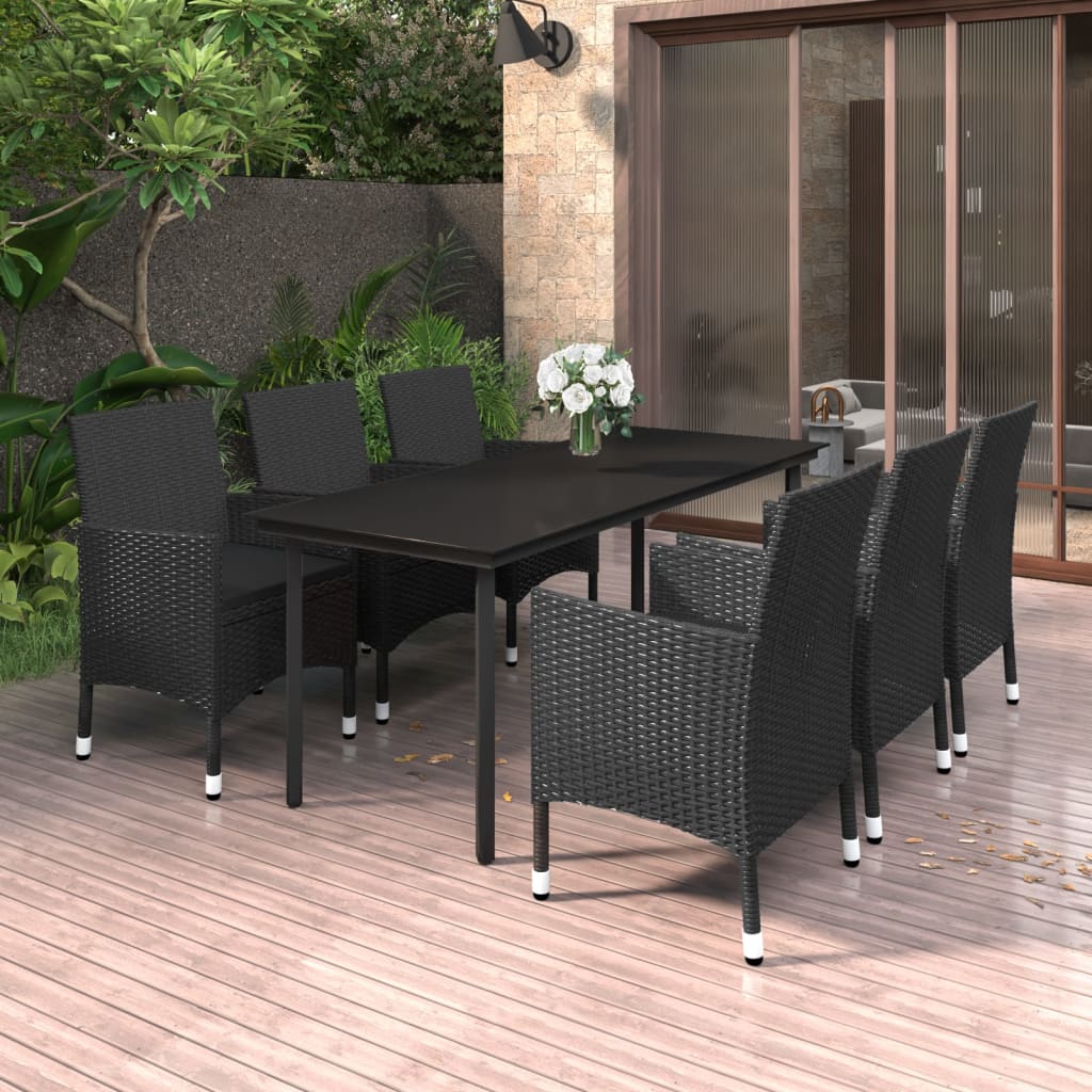 7-delige Tuinset met kussens poly rattan en glas – afbeelding 1