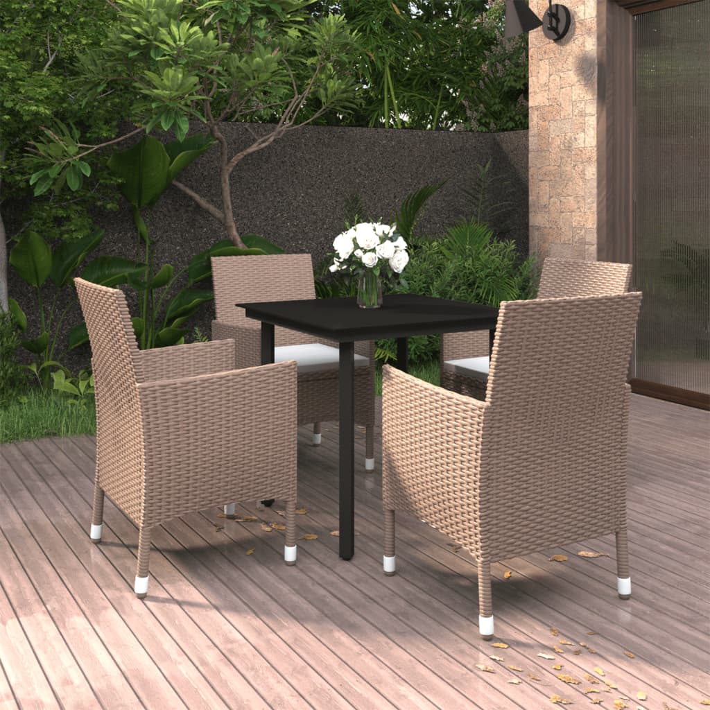5-delige Tuinset met kussens poly rattan en glas – afbeelding 1