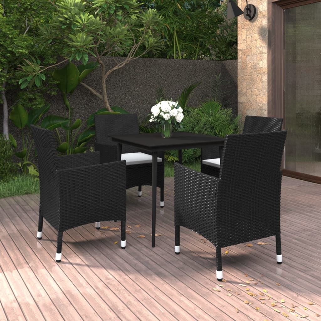 5-delige Tuinset met kussens poly rattan en glas – afbeelding 1