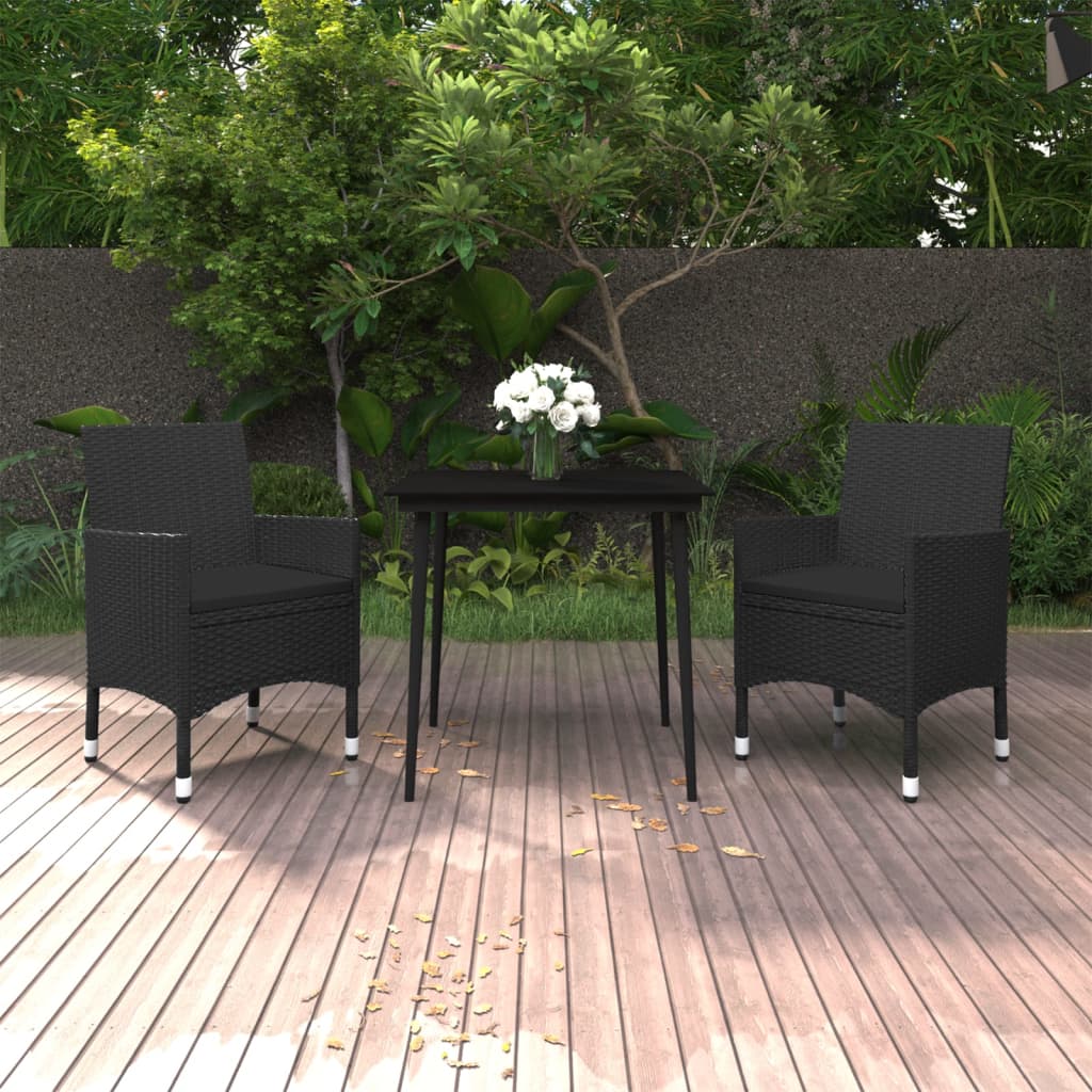 3-delige Tuinset met kussens poly rattan en glas