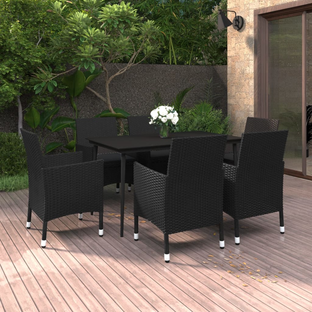 7-delige Tuinset met kussens poly rattan en glas