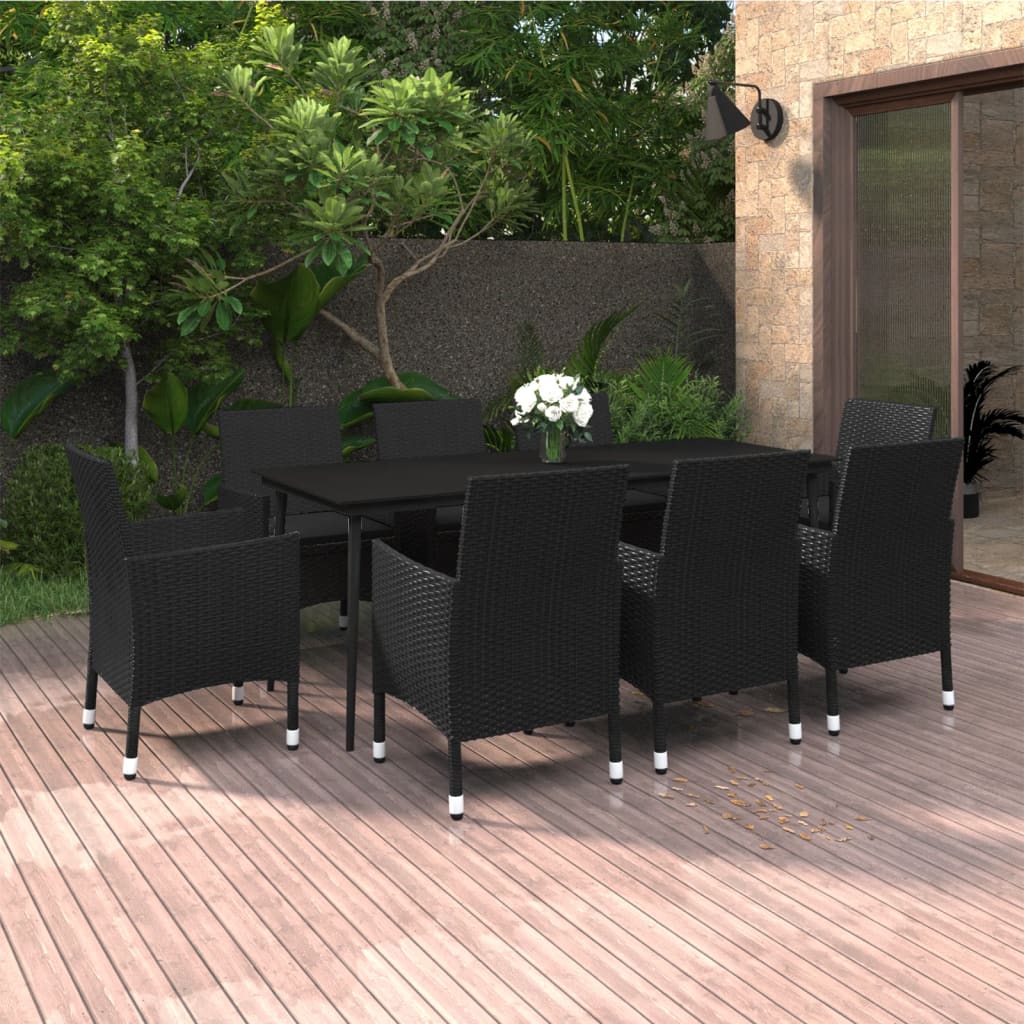 9-delige Tuinset met kussens poly rattan en glas – afbeelding 1