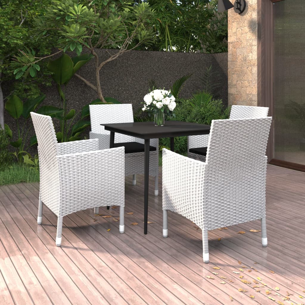 5-delige Tuinset met kussens poly rattan en glas