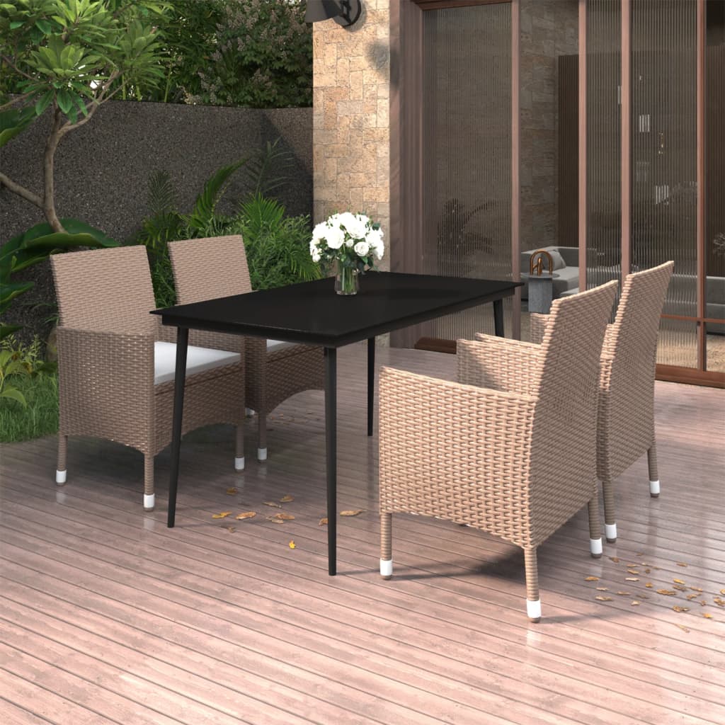 5-delige Tuinset met kussens poly rattan en glas – afbeelding 1