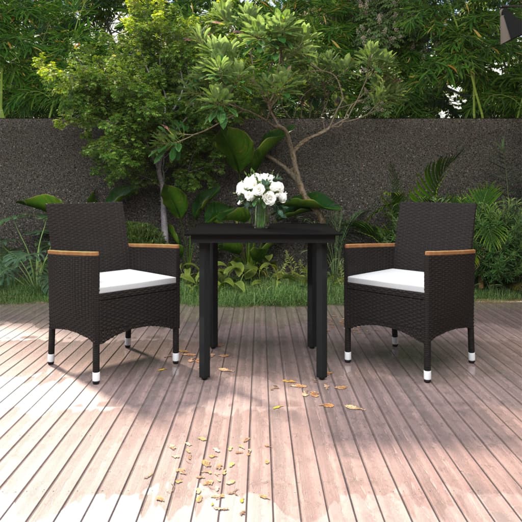 3-delige Tuinset met kussens poly rattan en glas