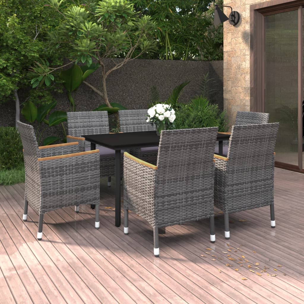 7-delige Tuinset met kussens poly rattan en glas – afbeelding 1