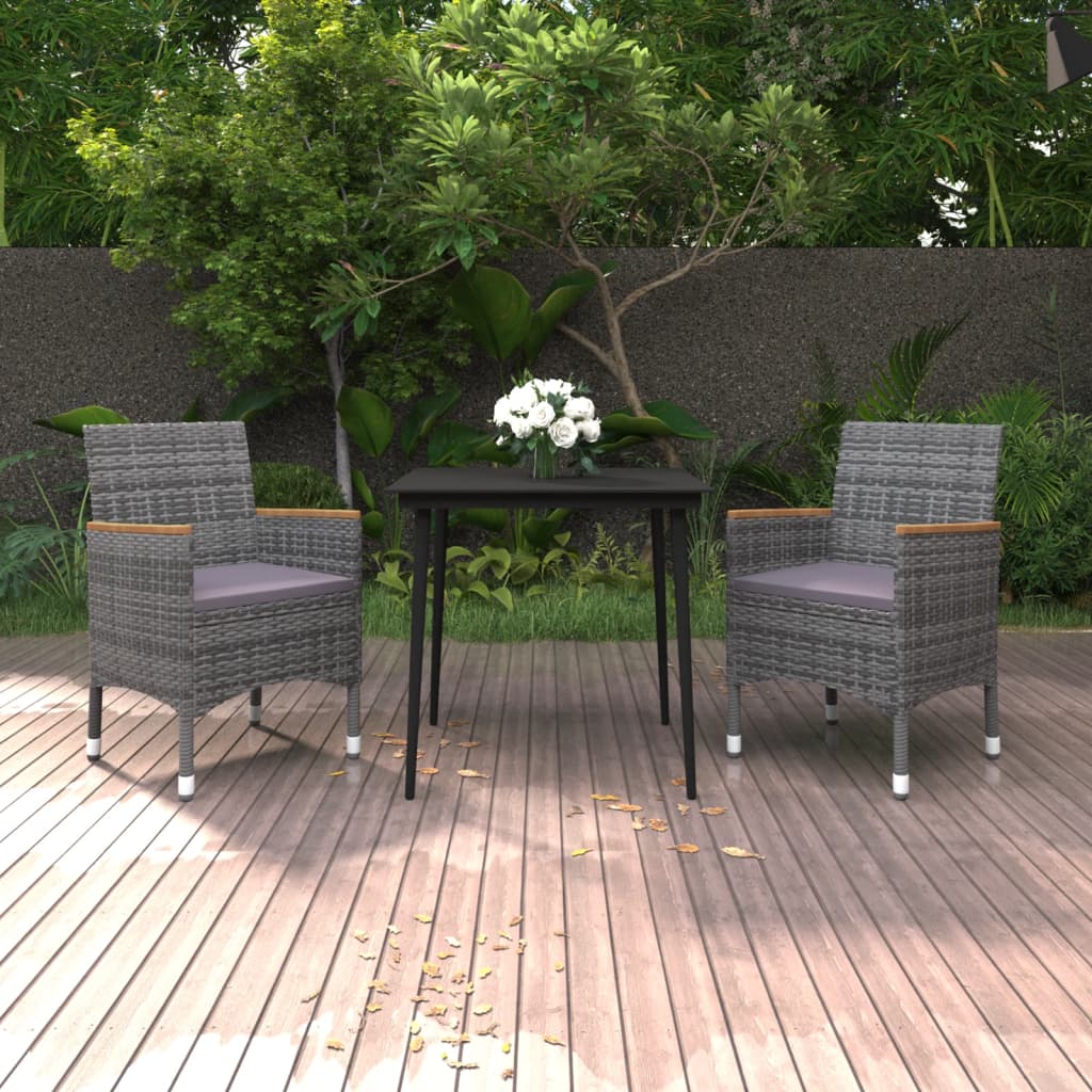 3-delige Tuinset met kussens poly rattan en glas – afbeelding 1