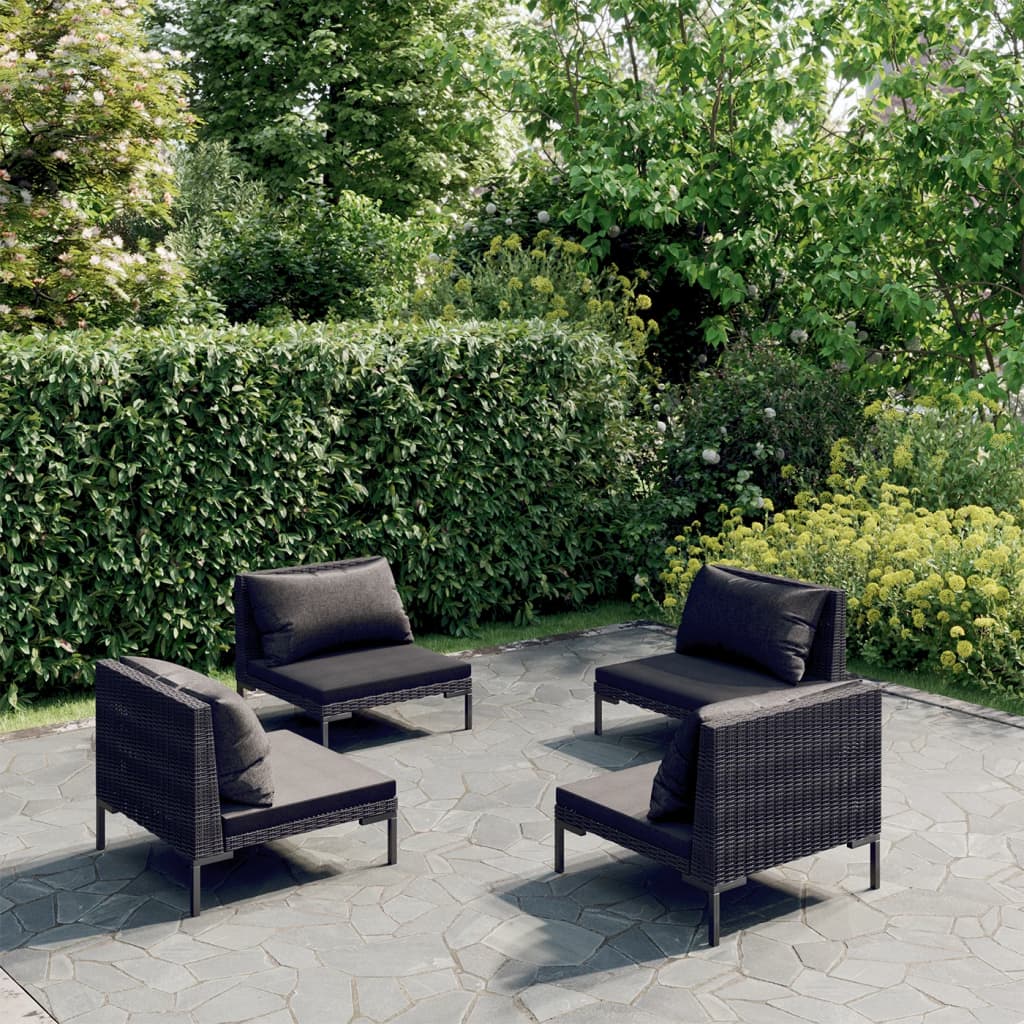 4-delige Loungeset met kussens poly rattan donkergrijs – afbeelding 1