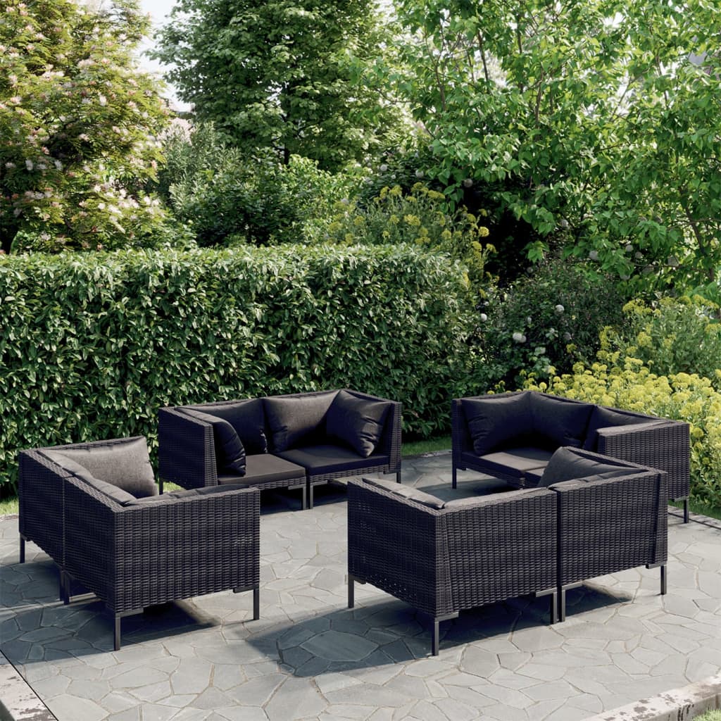 8-delige Loungeset met kussens poly rattan donkergrijs – afbeelding 1
