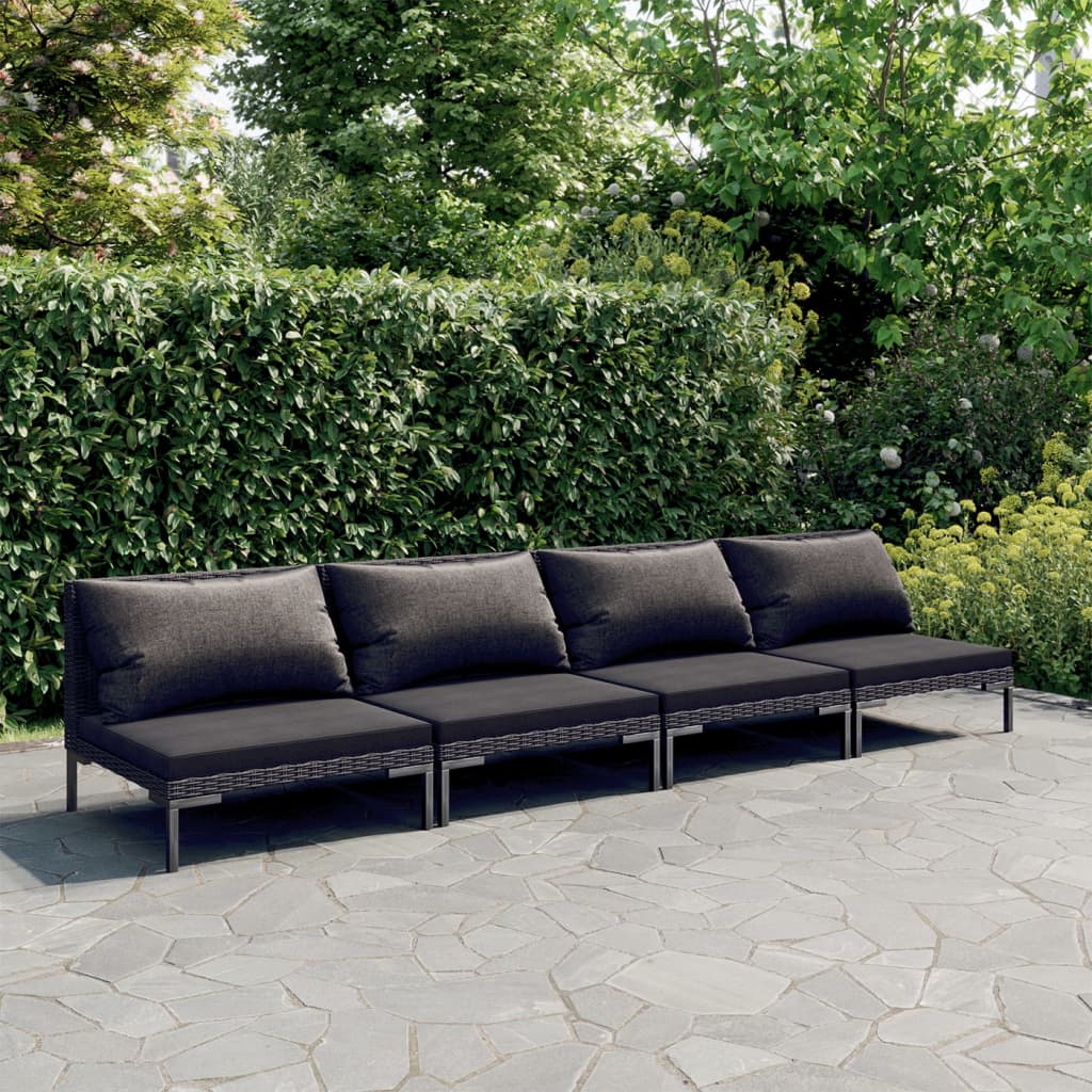 4-delige Loungeset met kussens poly rattan donkergrijs – afbeelding 1