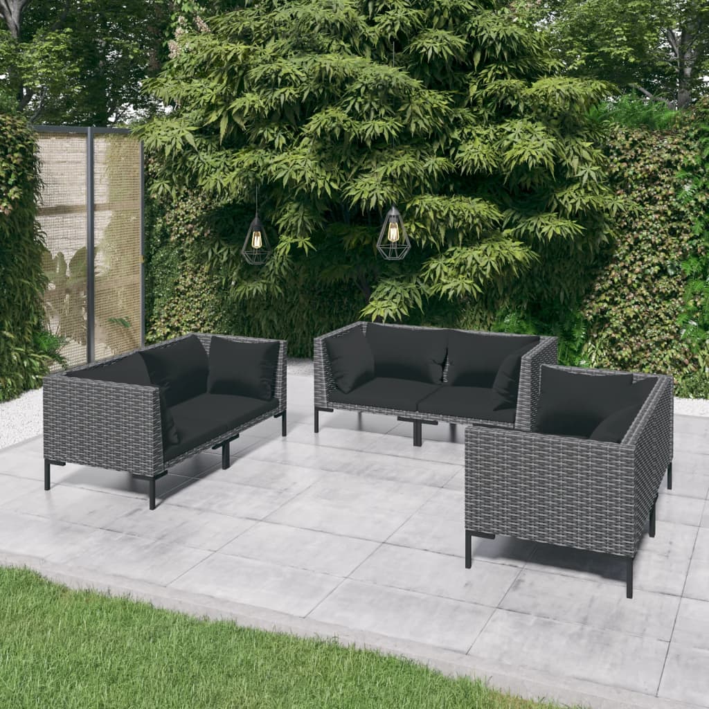 6-delige Loungeset met kussens poly rattan donkergrijs – afbeelding 1