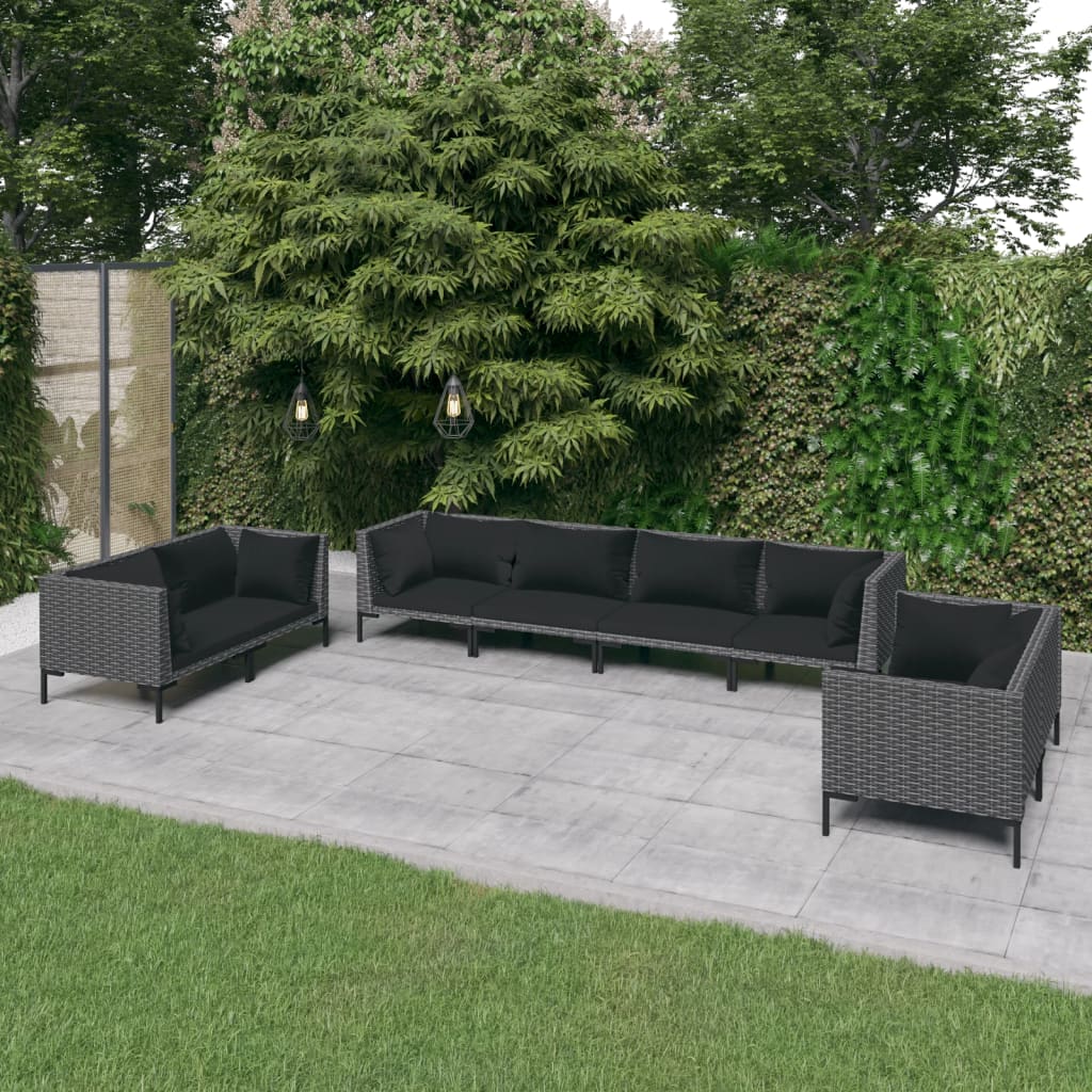 8-delige Loungeset met kussens poly rattan donkergrijs – afbeelding 1