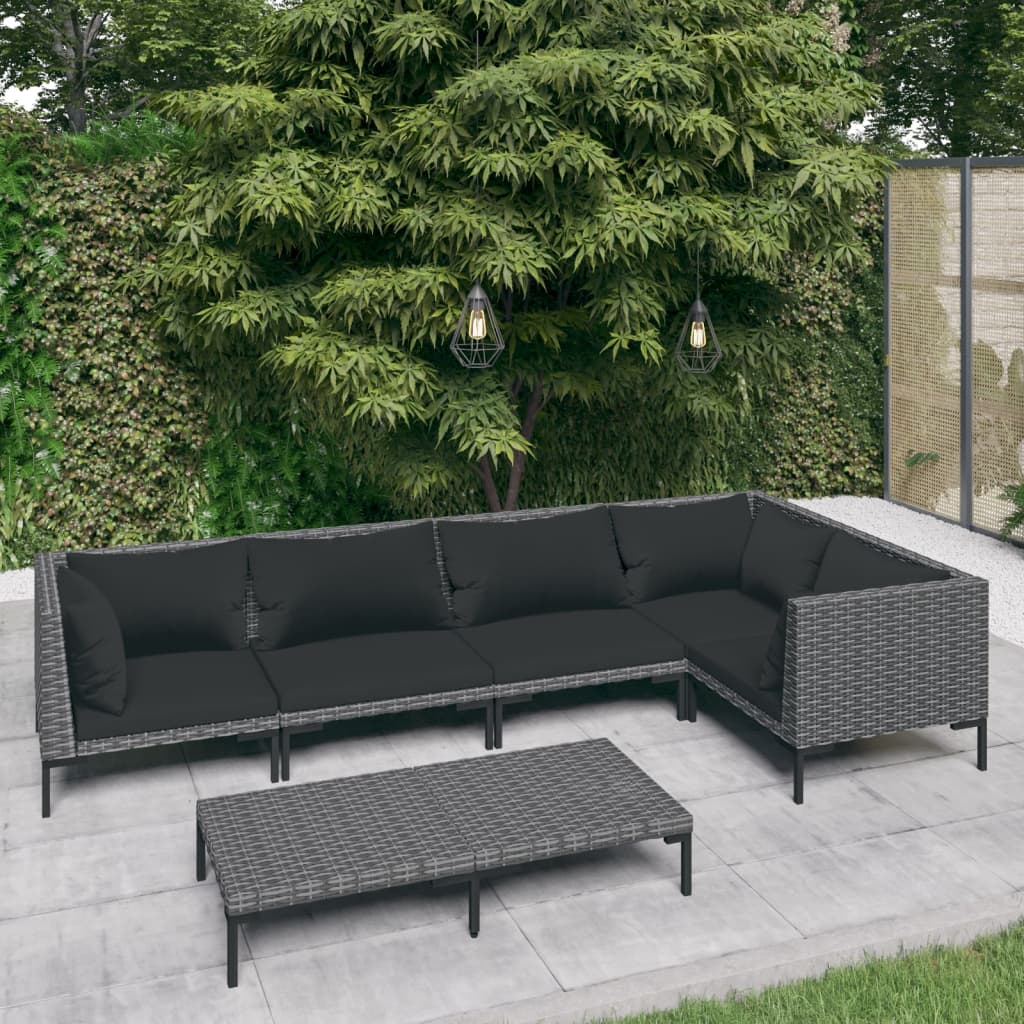 6-delige Loungeset met kussens poly rattan donkergrijs – afbeelding 1
