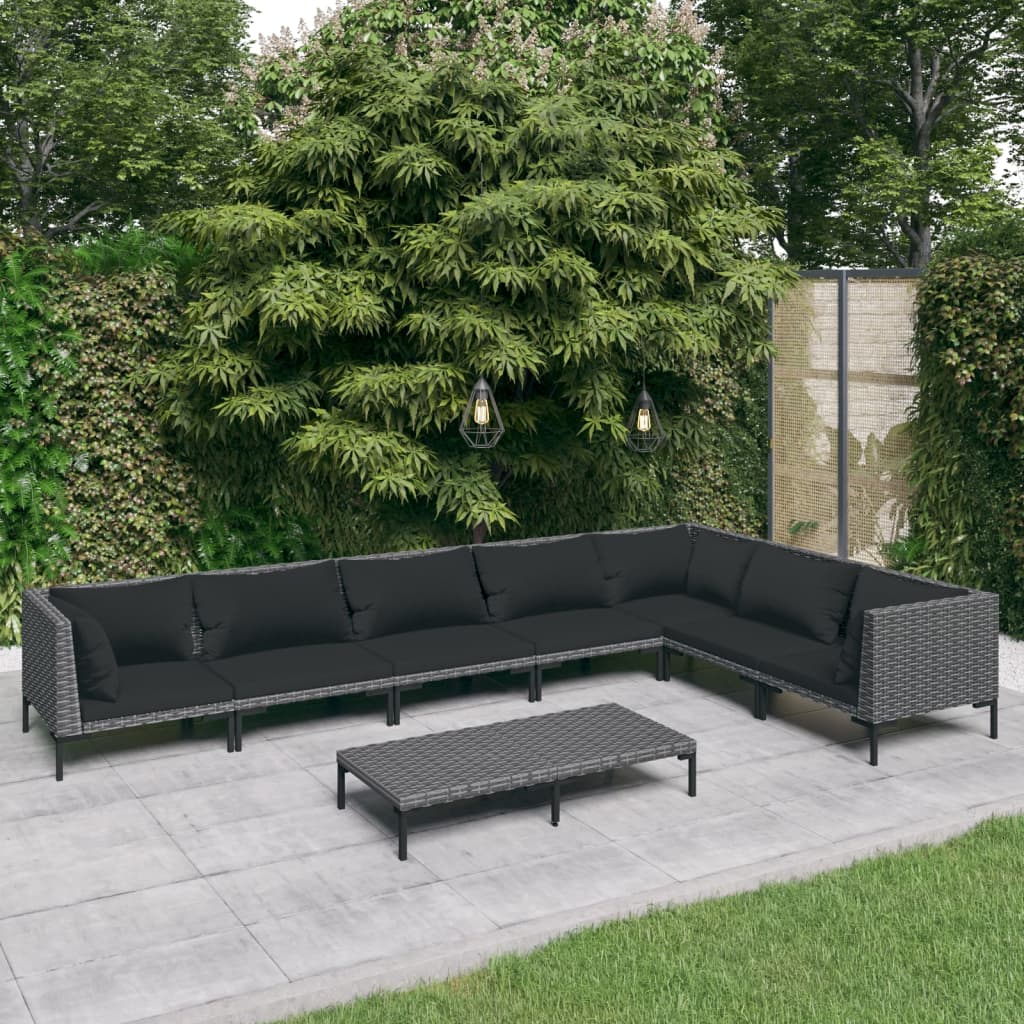 8-delige Loungeset met kussens poly rattan donkergrijs – afbeelding 1