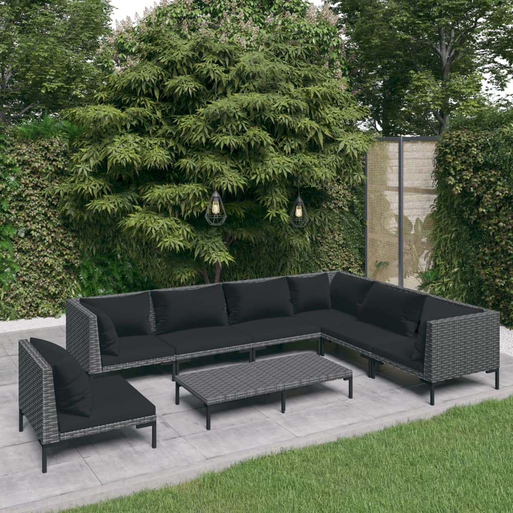 8-delige Loungeset met kussens poly rattan donkergrijs – afbeelding 1