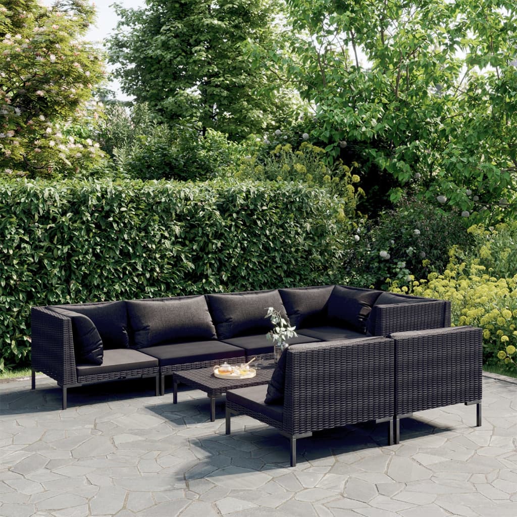 8-delige Loungeset met kussens poly rattan donkergrijs – afbeelding 1