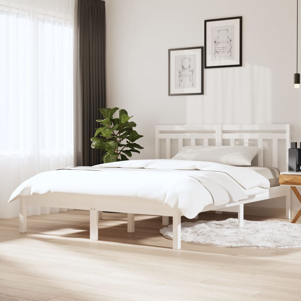 Bedframe massief hout wit 135x190 cm – afbeelding 1