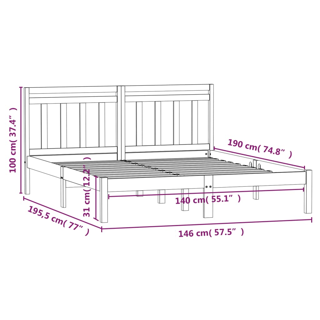 Bedframe massief grenenhout 140x190 cm – afbeelding 9
