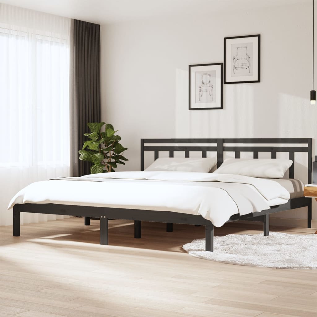 Bedframe massief grenenhout grijs 200x200 cm – afbeelding 1