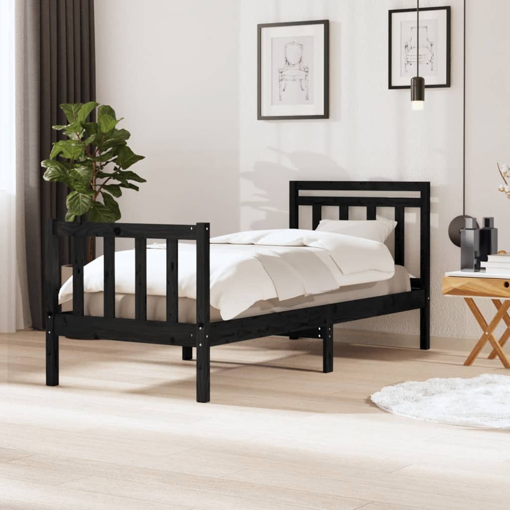 Bedframe massief hout zwart 75x190 cm – afbeelding 1