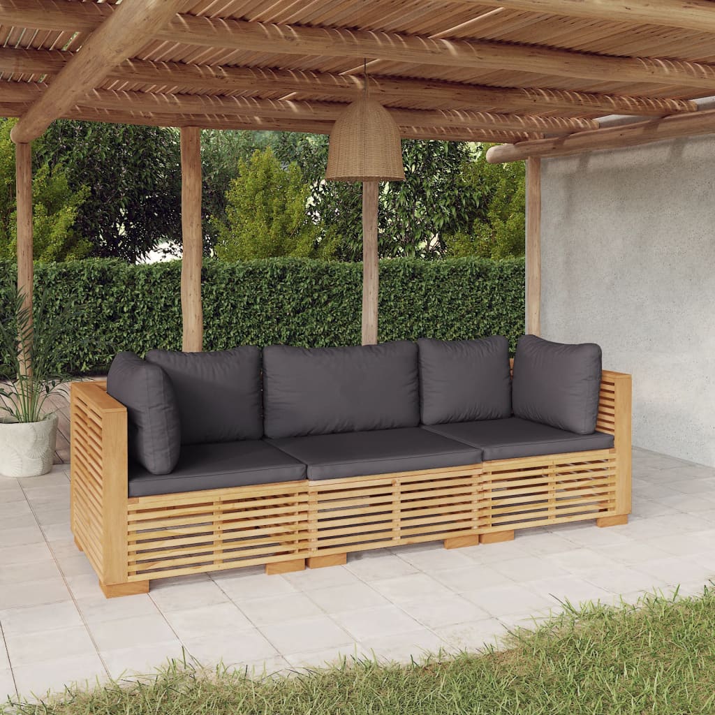 3-delige Loungeset met kussens massief teakhout – afbeelding 1