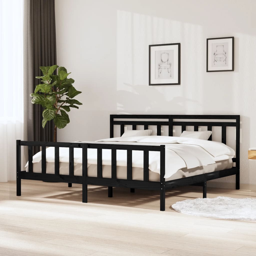 Bedframe massief hout zwart 200x200 cm – afbeelding 1