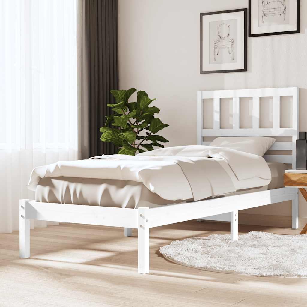 Bedframe zonder matras massief grenenhout wit 75x190 cm