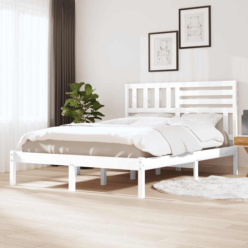 Bedframe massief grenenhout wit 140x200 cm – afbeelding 1