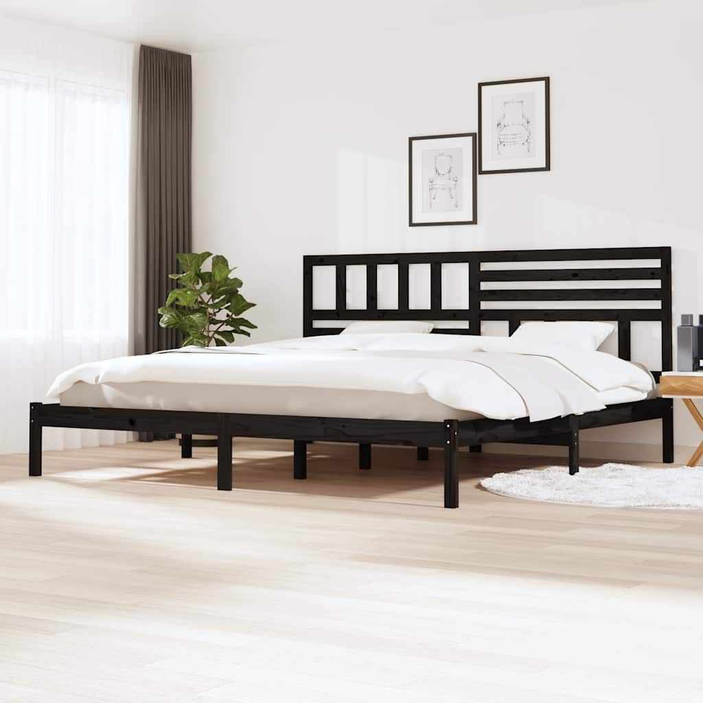 Bedframe massief grenenhout zwart 200x200 cm – afbeelding 1
