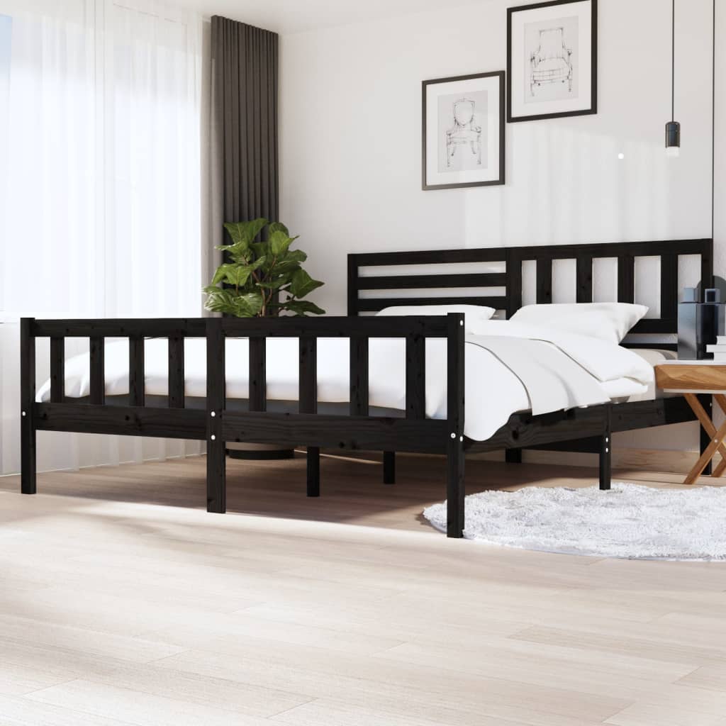 Bedframe massief hout zwart 200x200 cm – afbeelding 1