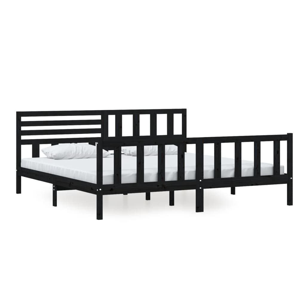 Bedframe massief hout zwart 200x200 cm – afbeelding 2