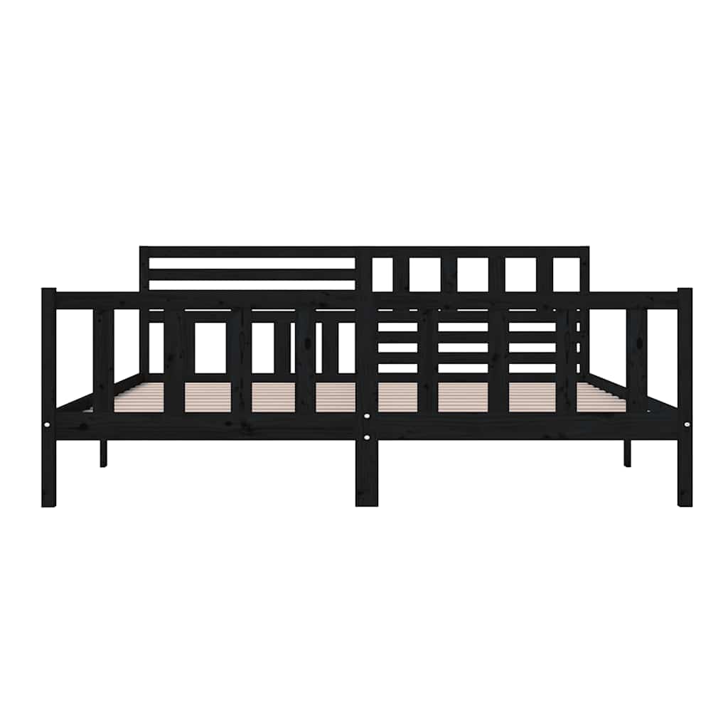Bedframe massief hout zwart 200x200 cm – afbeelding 5
