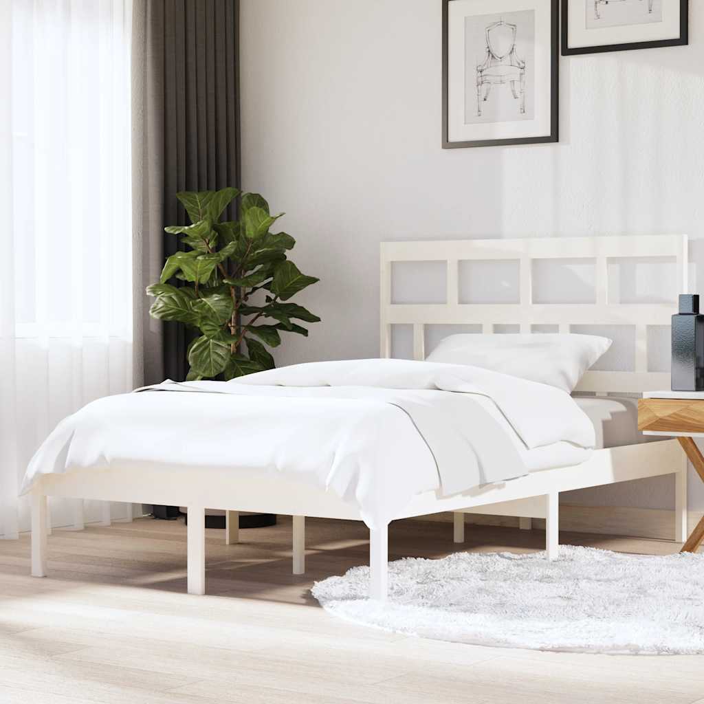 Bedframe massief hout wit 150x200 cm – afbeelding 1