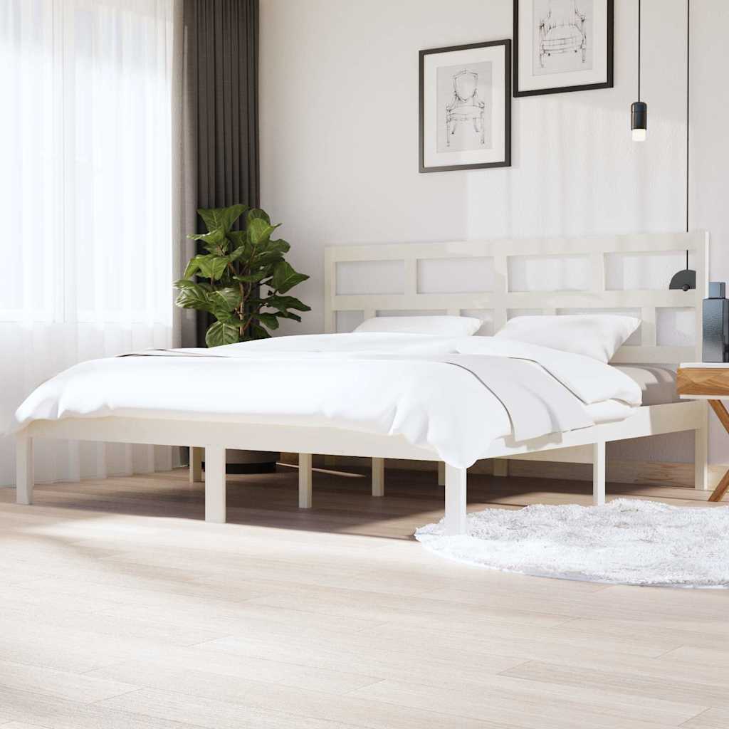 Bedframe massief grenenhout wit 200x200 cm – afbeelding 1