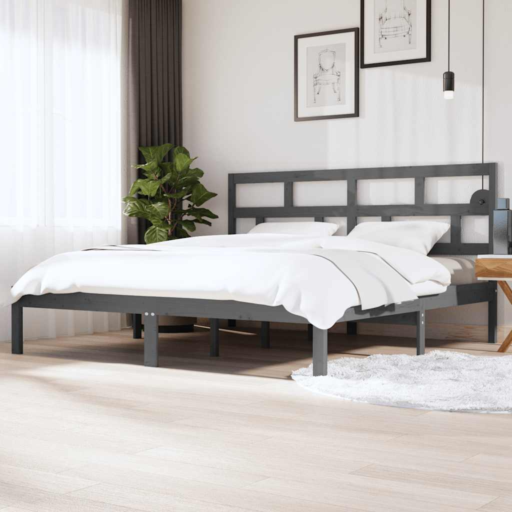 Bedframe massief grenenhout grijs 200x200 cm – afbeelding 1
