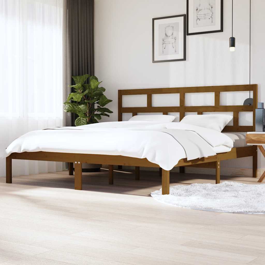 Bedframe massief grenenhout honingbruin 200x200 cm – afbeelding 1