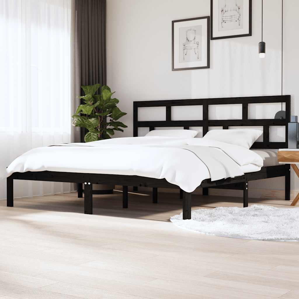 Bedframe massief grenenhout zwart 200x200 cm – afbeelding 1