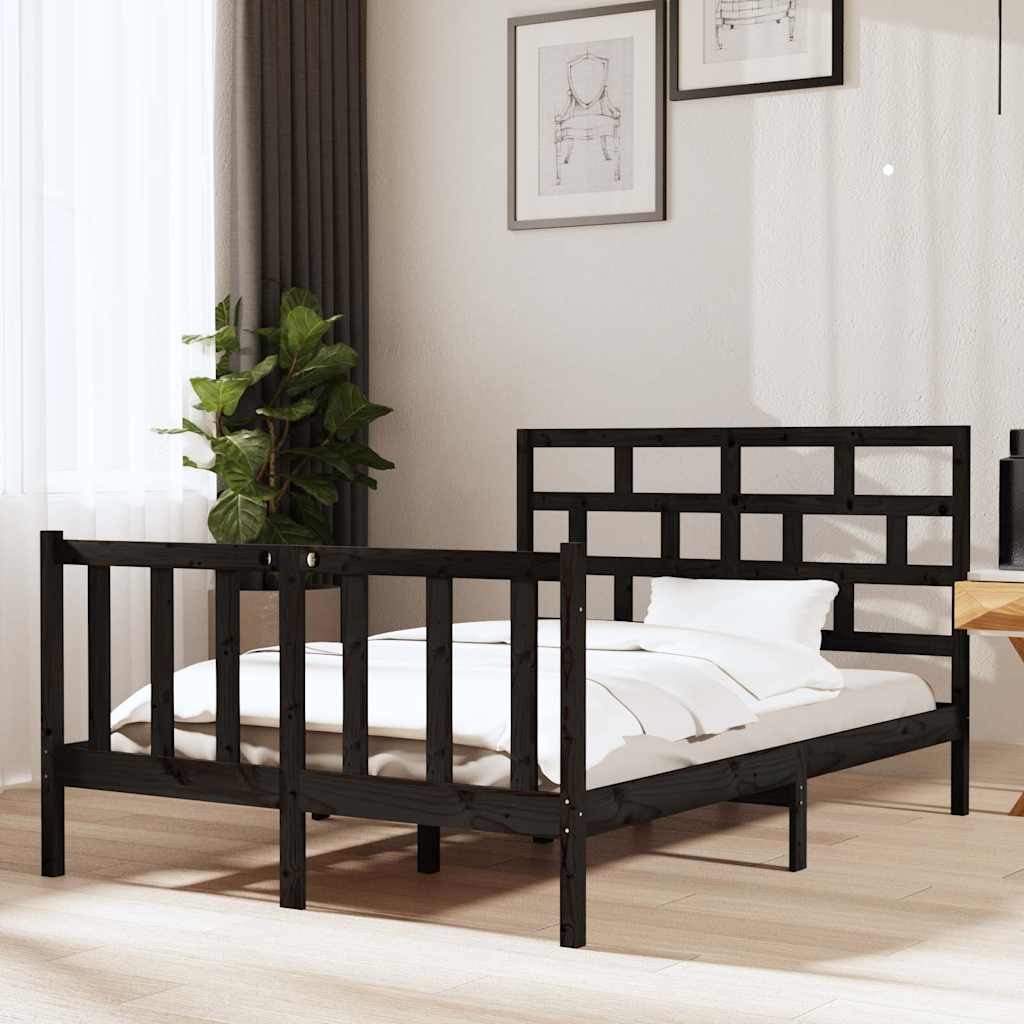 Bedframe massief grenenhout zwart 135x190 cm – afbeelding 1