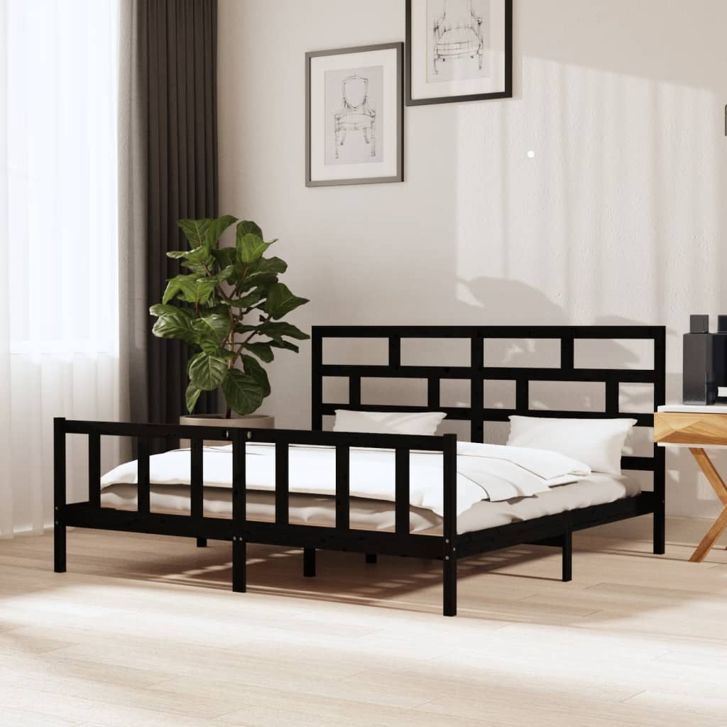 Bedframe massief grenenhout zwart 200x200 cm – afbeelding 1