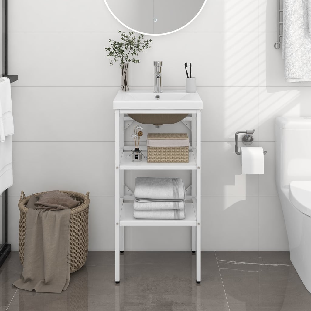Wastafelframe met inbouwwastafel ijzer wit – afbeelding 1