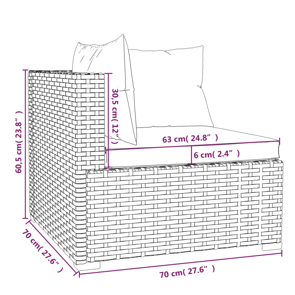 5-delige Loungeset met kussens poly rattan zwart – afbeelding 11
