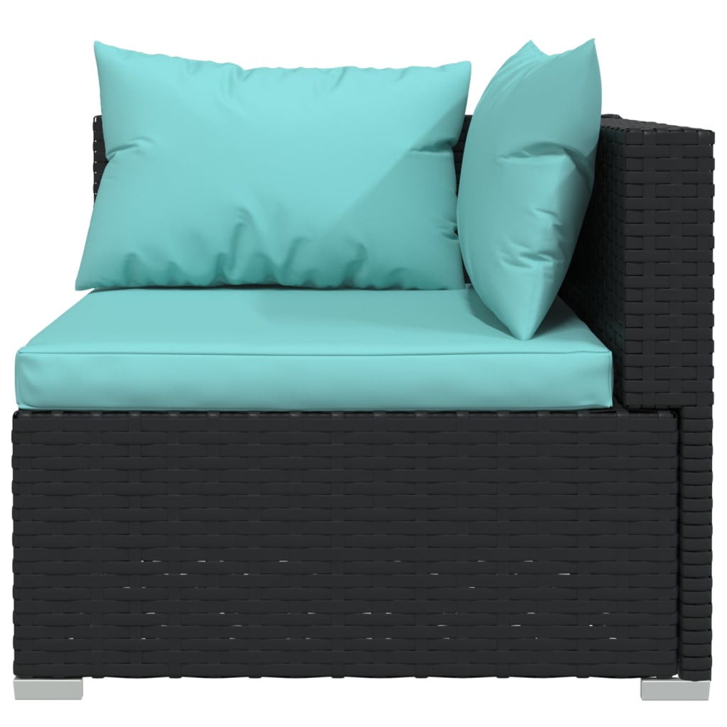 5-delige Loungeset met kussens poly rattan zwart – afbeelding 4