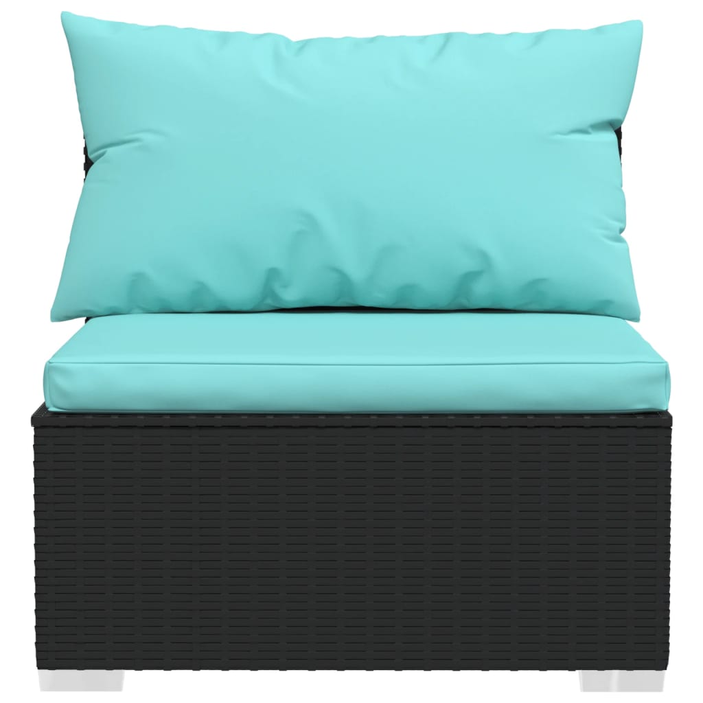 5-delige Loungeset met kussens poly rattan zwart – afbeelding 6