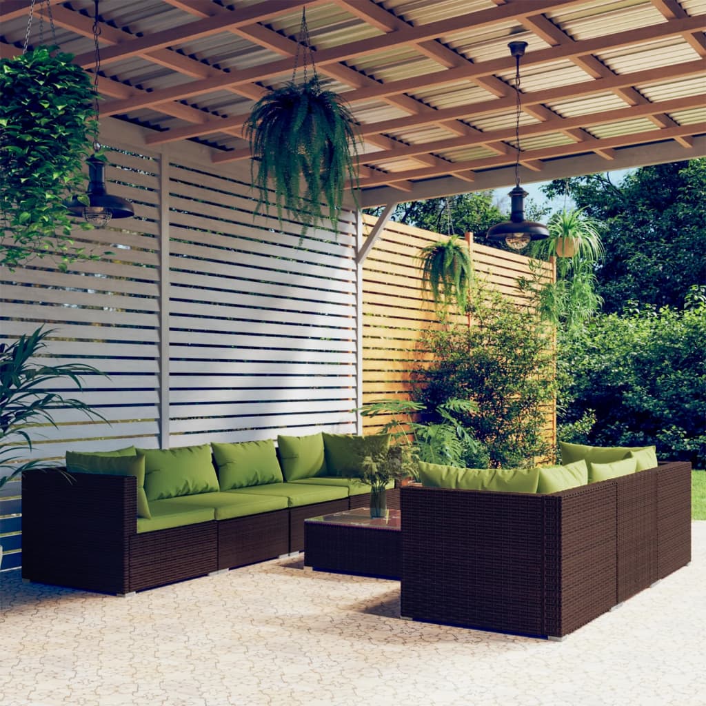 8-delige Loungeset met kussens poly rattan bruin – afbeelding 1