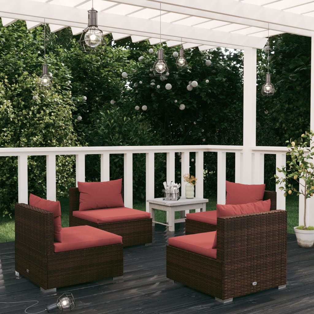 4-delige Loungeset met kussens poly rattan bruin – afbeelding 1