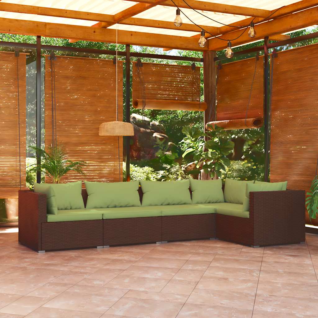 5-delige Loungeset met kussens poly rattan bruin – afbeelding 1