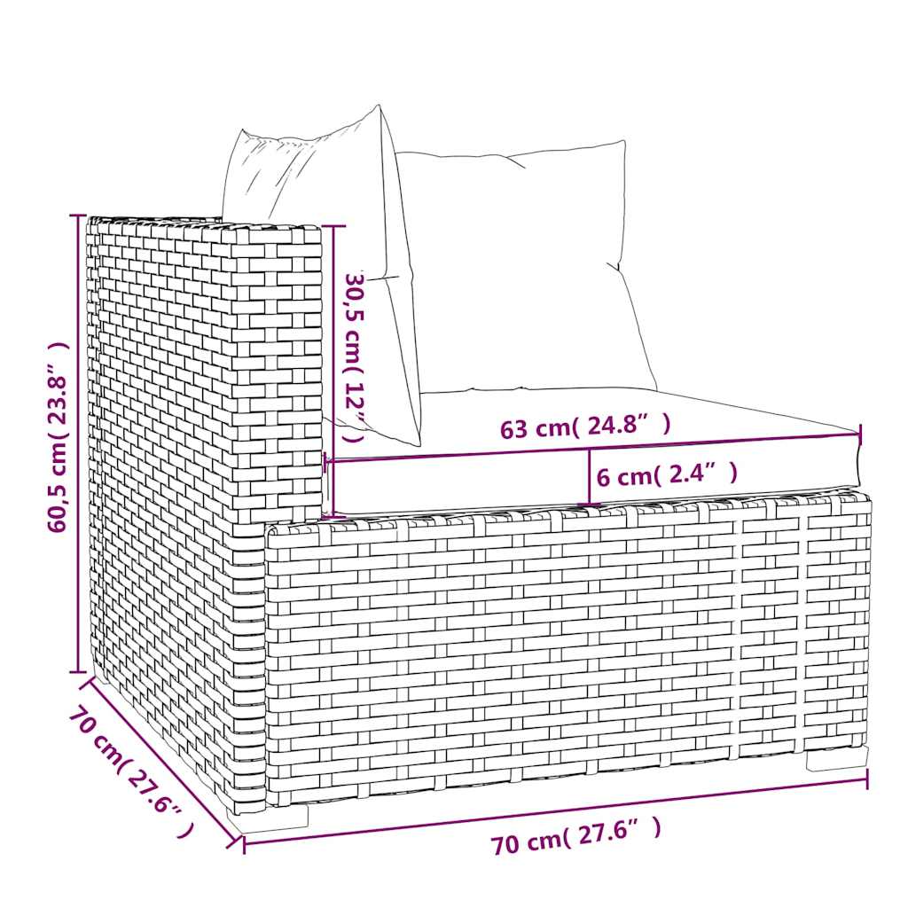 5-delige Loungeset met kussens poly rattan bruin – afbeelding 6