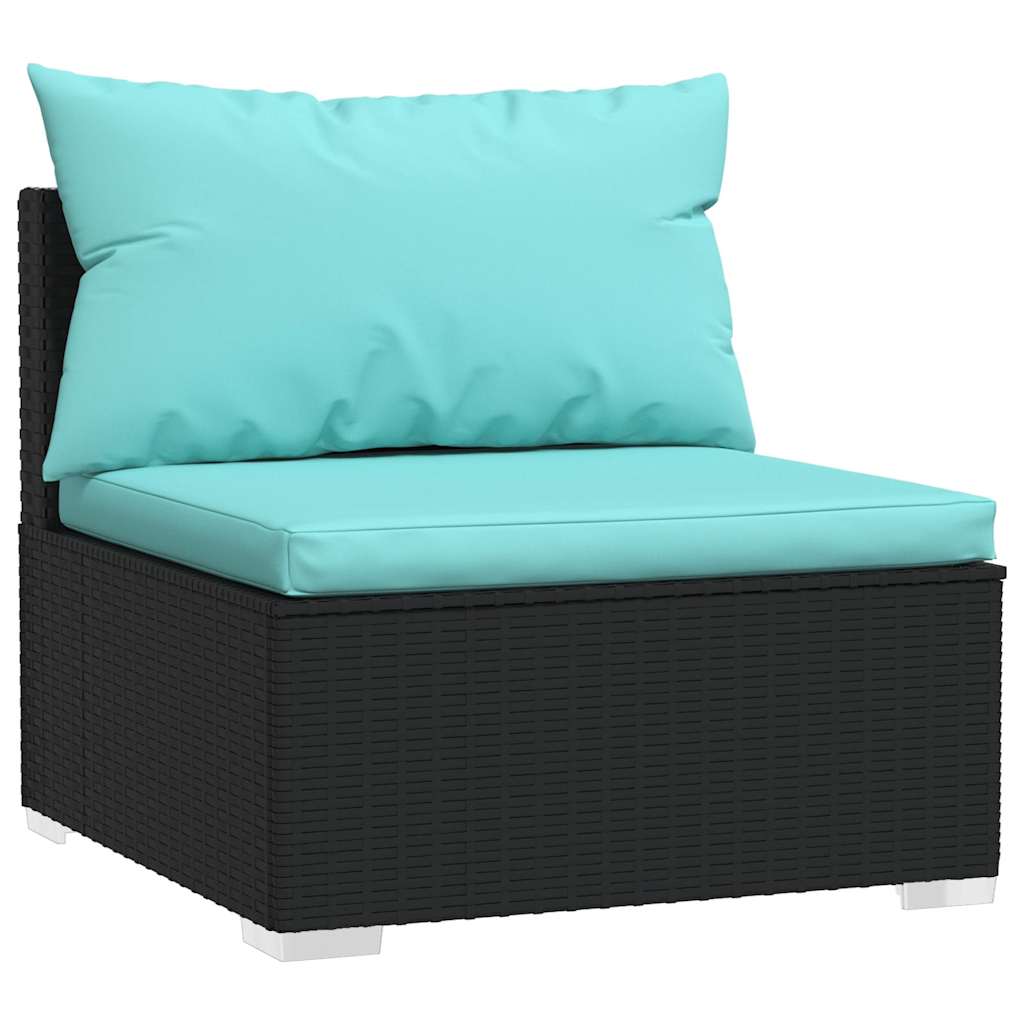 5-delige Loungeset met kussens poly rattan zwart – afbeelding 3