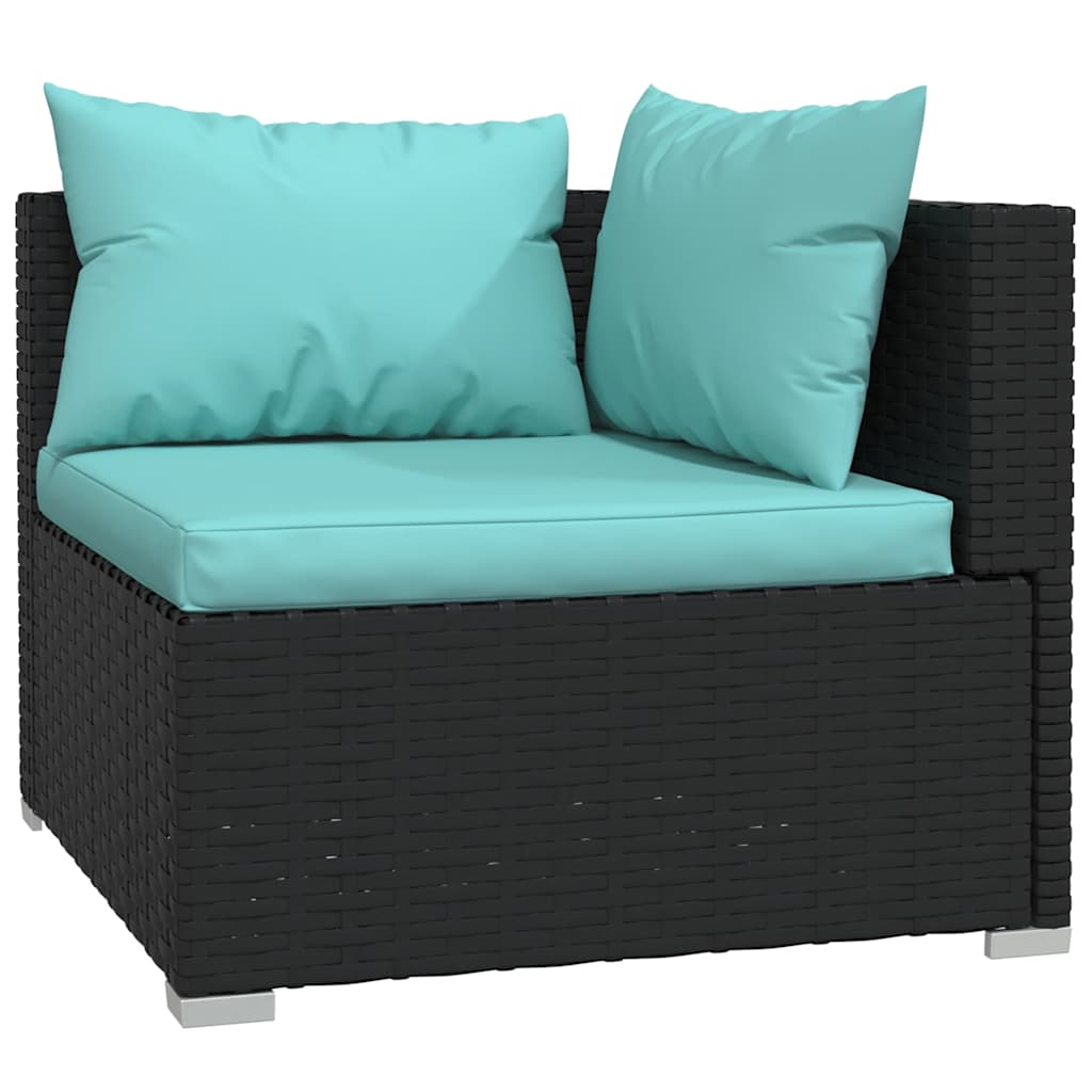 5-delige Loungeset met kussens poly rattan zwart – afbeelding 4